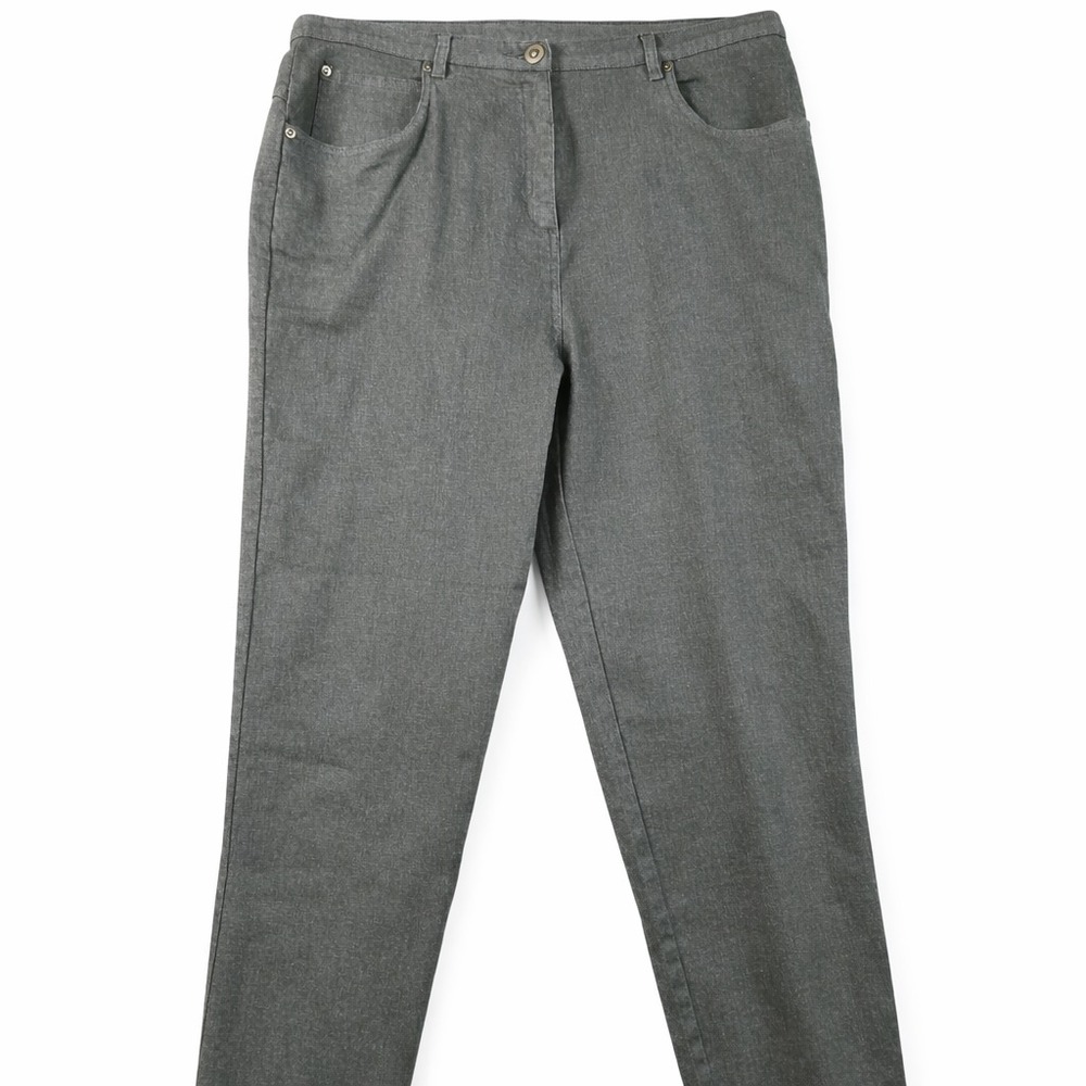 Denim & Co Womens 14P Green Straight Leg Pants High Rise Cotton Petite Casual